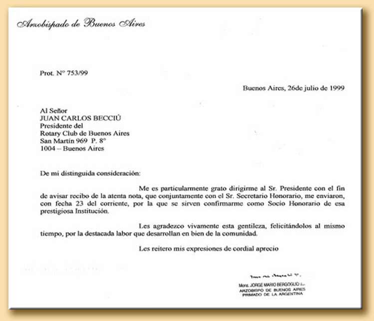 lettera del cardinal bergoglio al rotary club